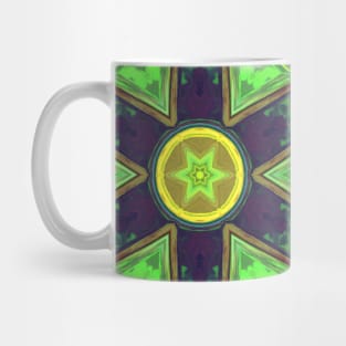 Mosaic Kaleidoscope Flower Green Yellow and Purple Mug